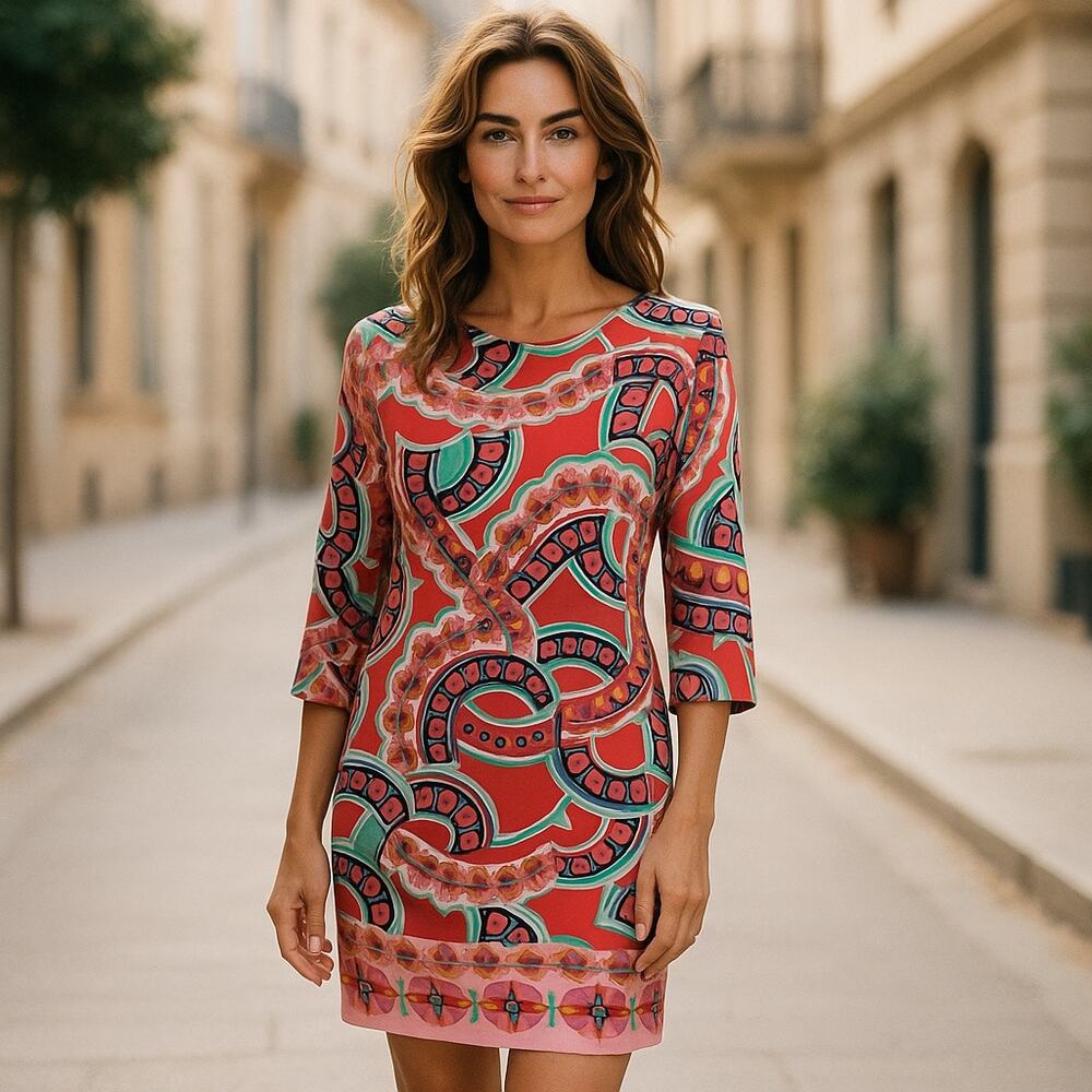 Tracy Negoshian Womens Dress Sz S Bodycon Dolman Sleeve Rust Orangeโ Peach Green